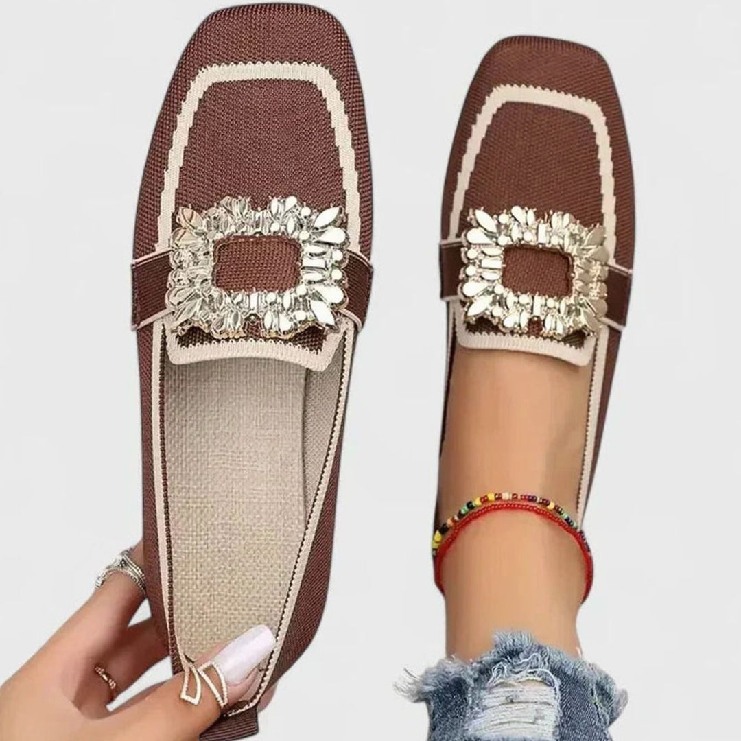 Women's Orthopedic Loafers Cushioned Insole Embellished Buckle Flats - Brown
