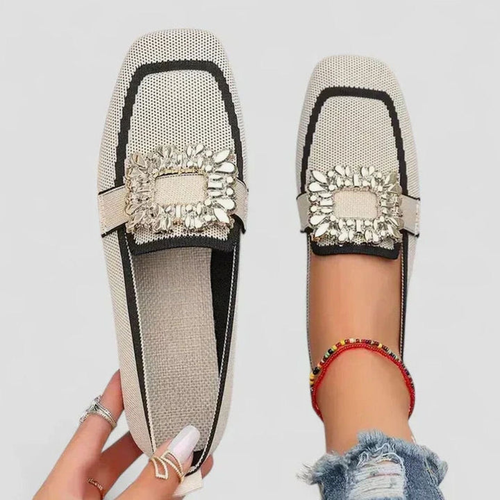 Women's Orthopedic Loafers Cushioned Insole Embellished Buckle Flats - Beige