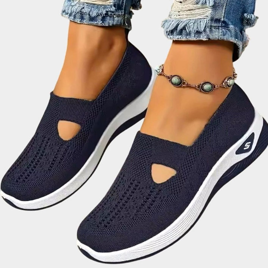Women's Orthopedic Slip-On Breathable Knit Trainers - Navy Blue