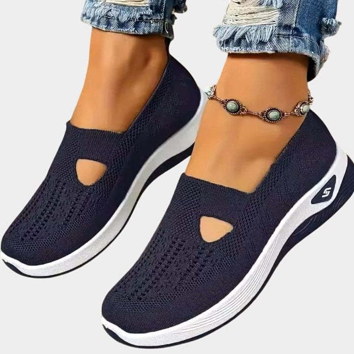 Women's Orthopedic Slip-On Breathable Knit Trainers - Navy Blue