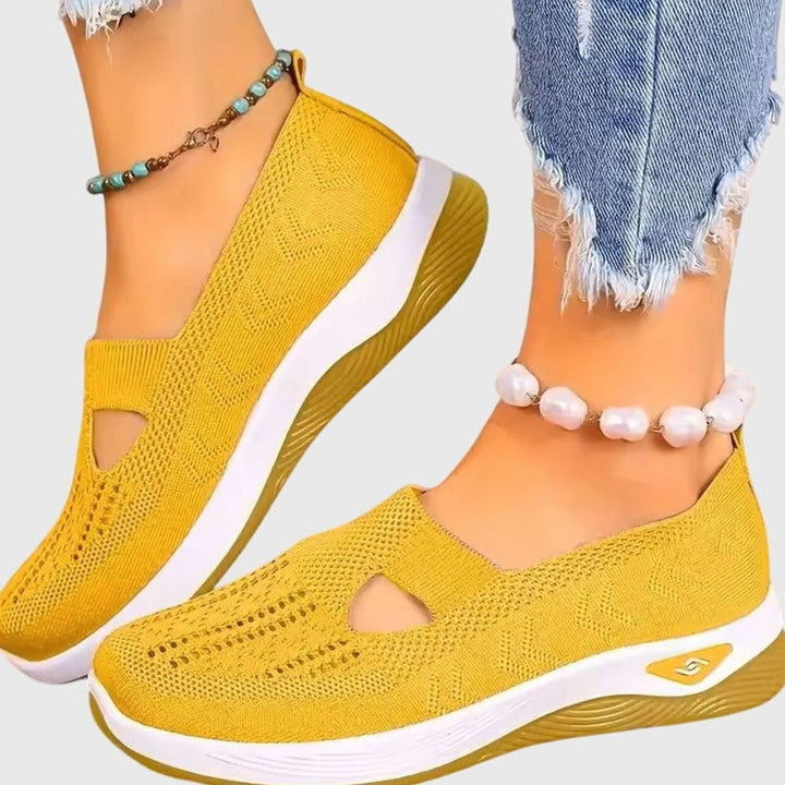 Women's Orthopedic Slip-On Breathable Knit Trainers - Light Yellow