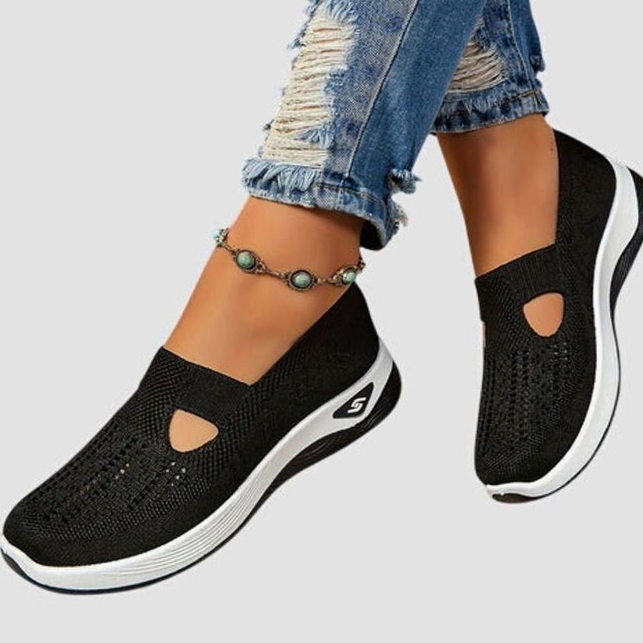 Women's Orthopedic Slip-On Breathable Knit Trainers - Black