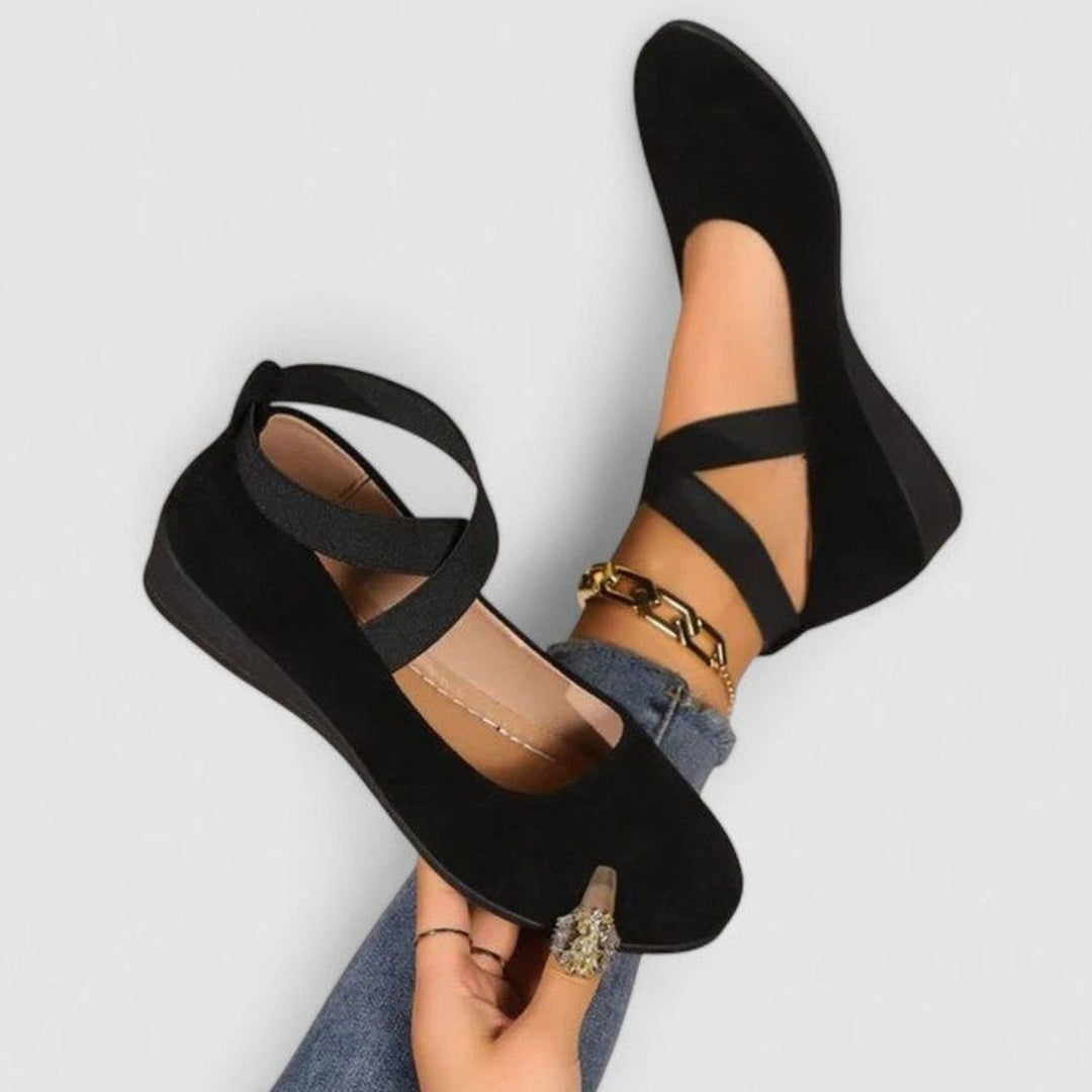 Women's Orthopedic Slip-On Cross-Strap Ballet Flats - Black