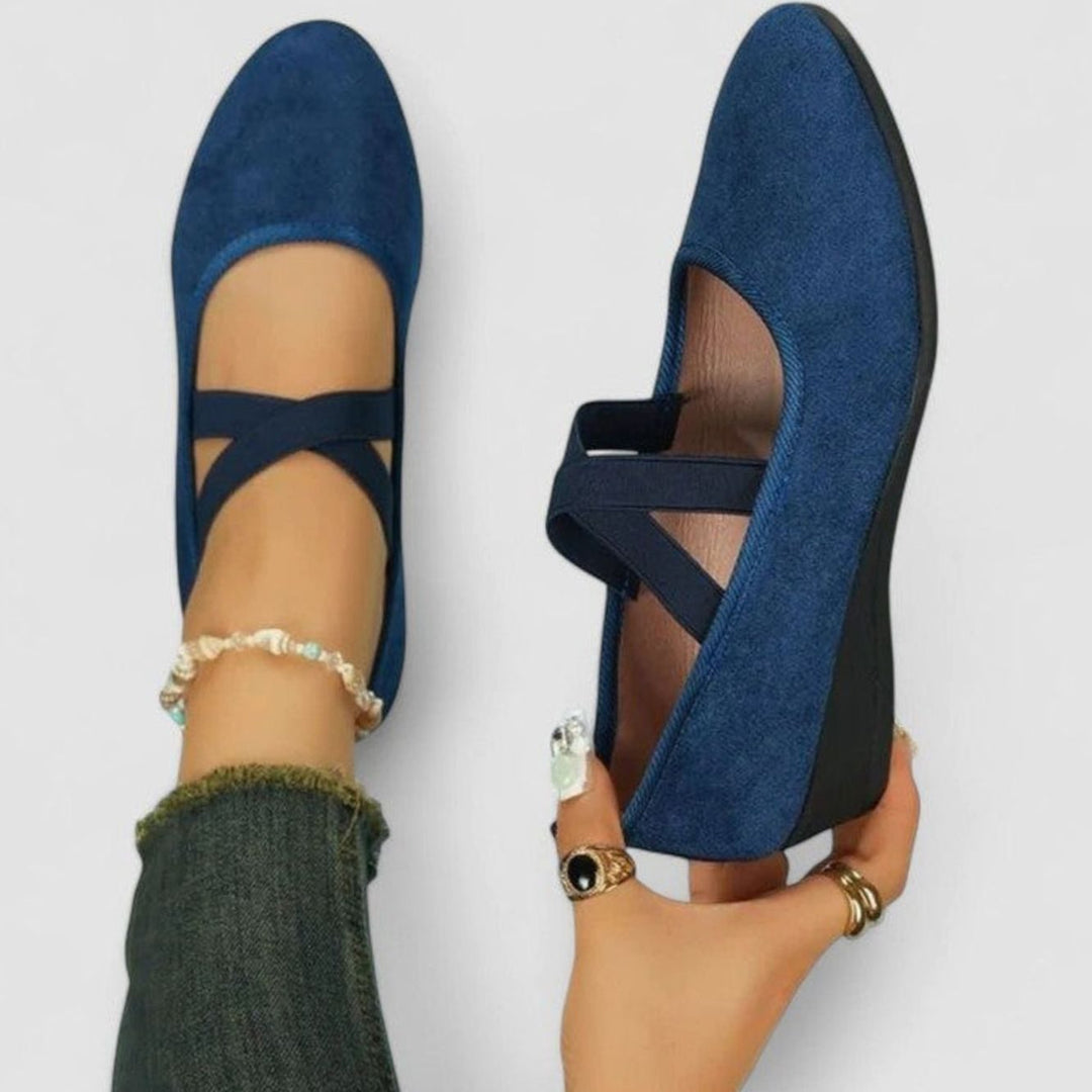 Women's Orthopedic Slip-On Cross-Strap Ballet Flats - Blue