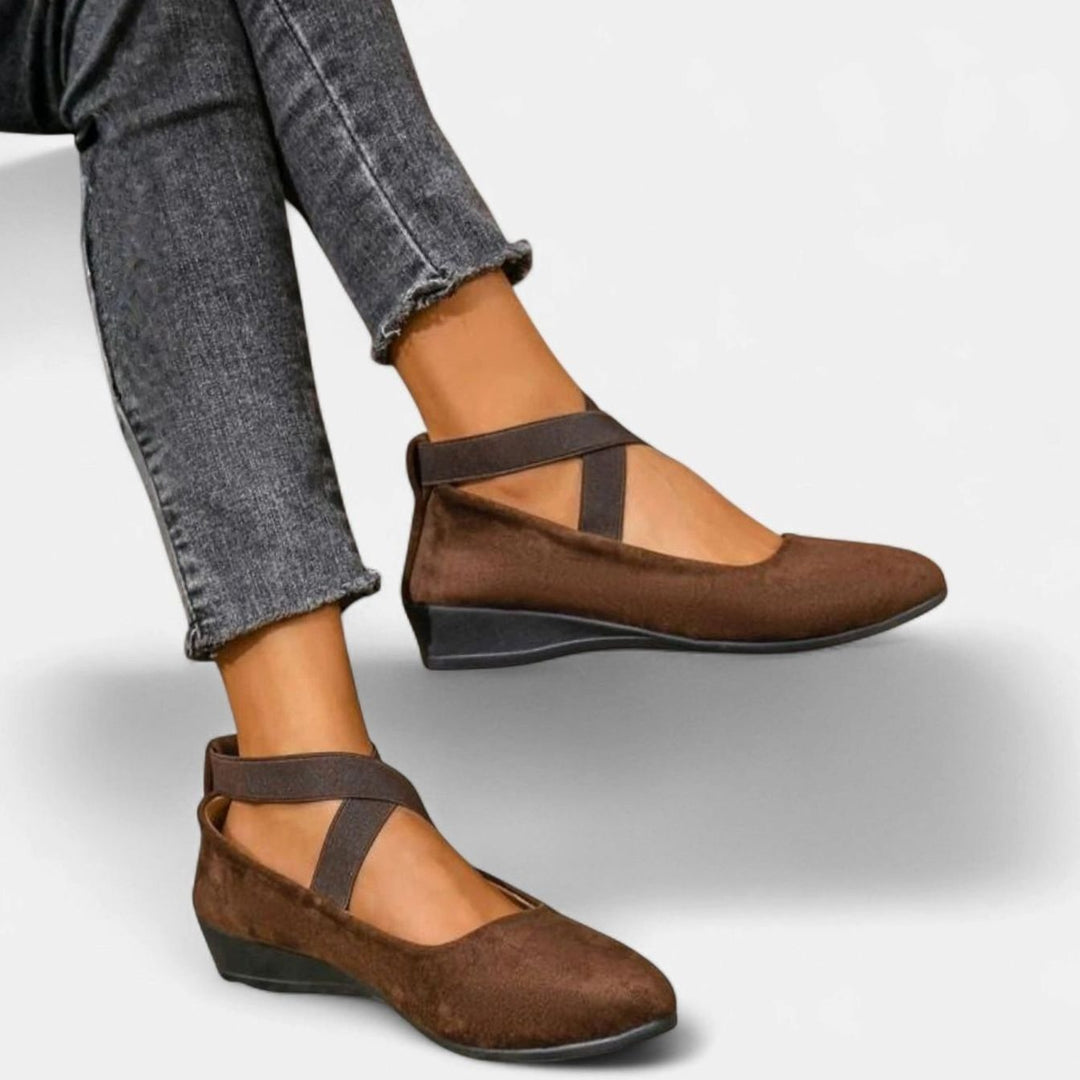 Women's Orthopedic Slip-On Cross-Strap Ballet Flats - Brown