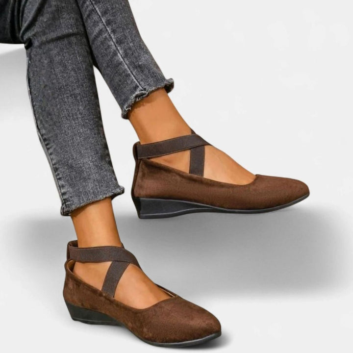 Women's Orthopedic Slip-On Cross-Strap Ballet Flats - Brown