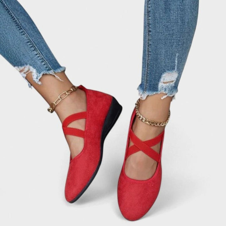 Women's Orthopedic Slip-On Cross-Strap Ballet Flats - Red