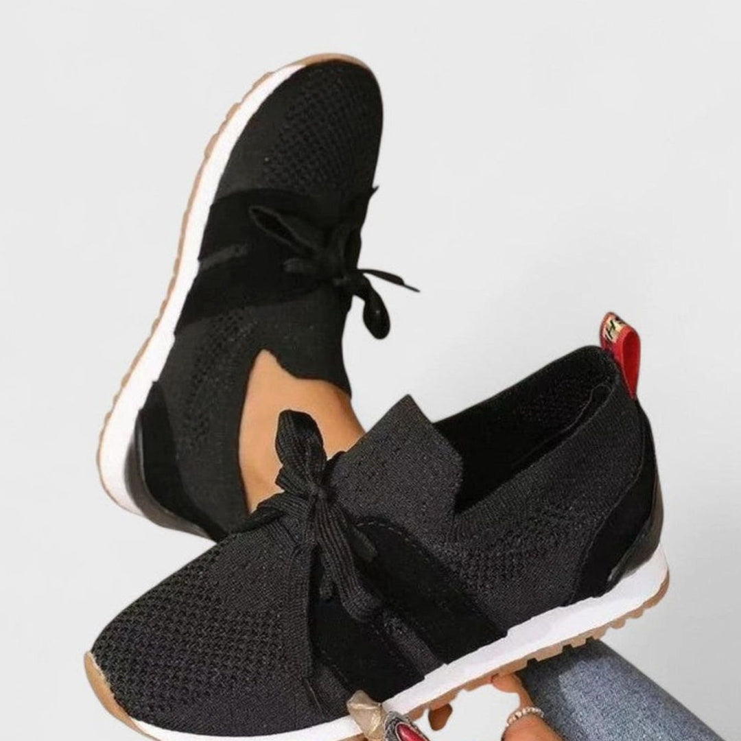Women's Orthopedic Slip-On Knit Trainers Non-Slip Rubber Sole - Black