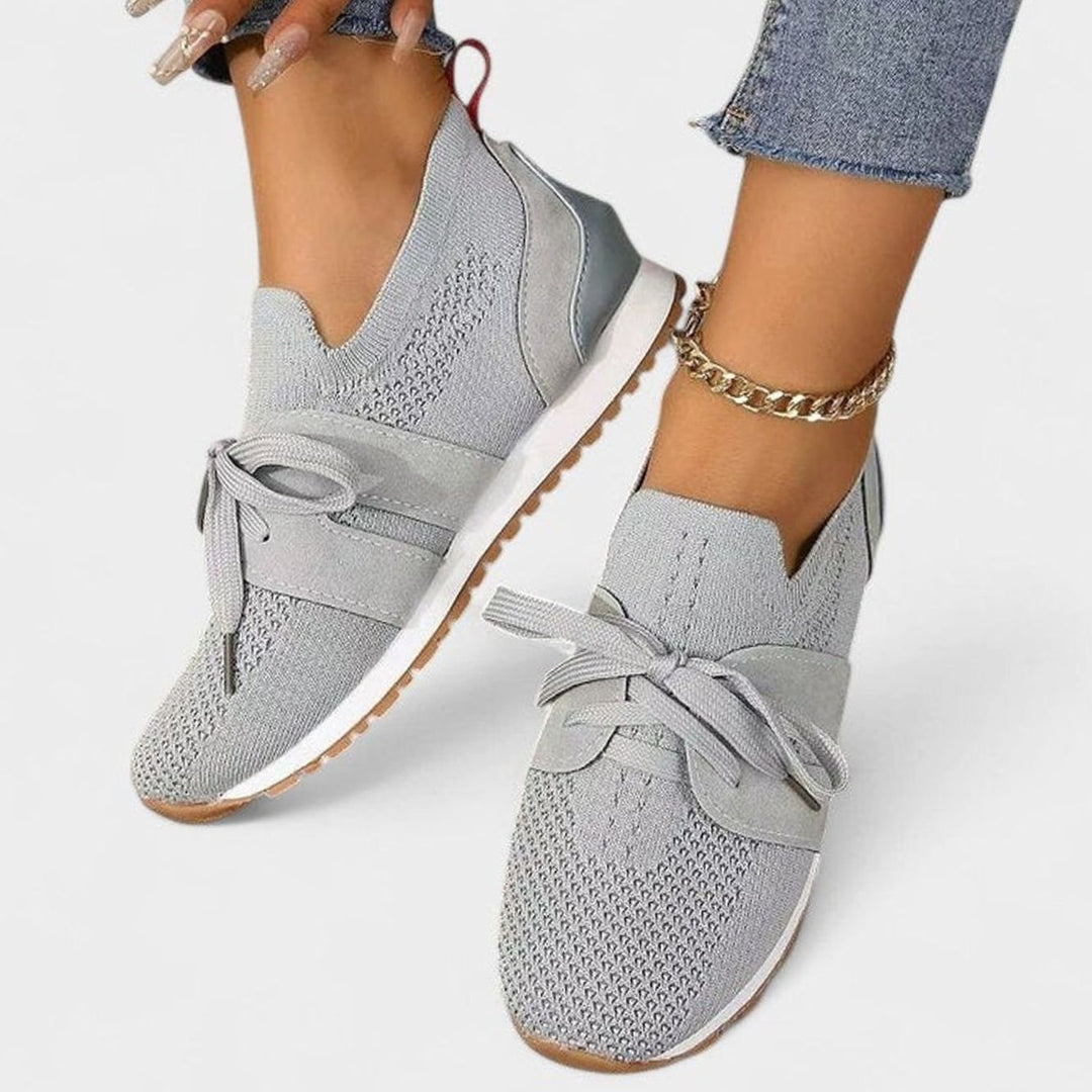 Women's Orthopedic Slip-On Knit Trainers Non-Slip Rubber Sole - Grey