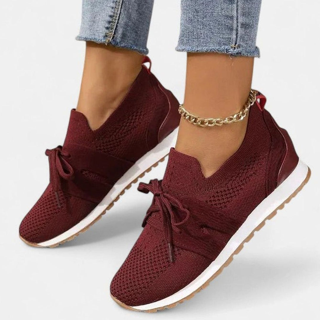Women's Orthopedic Slip-On Knit Trainers Non-Slip Rubber Sole - Red