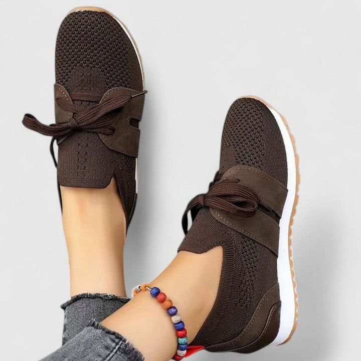 Women's Orthopedic Slip-On Knit Trainers Non-Slip Rubber Sole - Brown