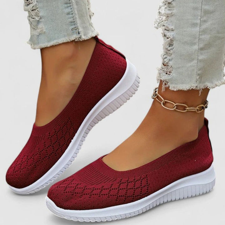 Women's Orthopedic Slip-On Knit Trainers Removable Insole - Red