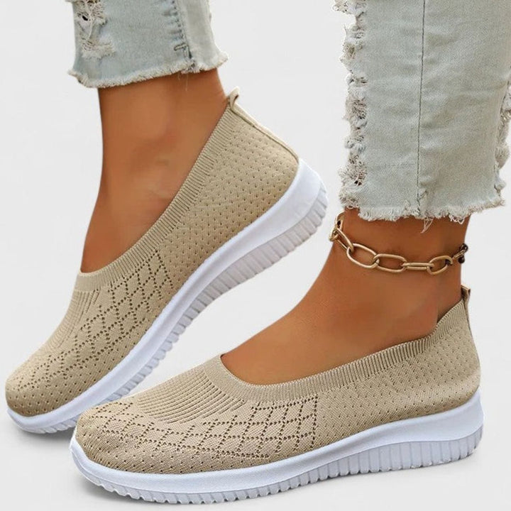 Women's Orthopedic Slip-On Knit Trainers Removable Insole - Apricot
