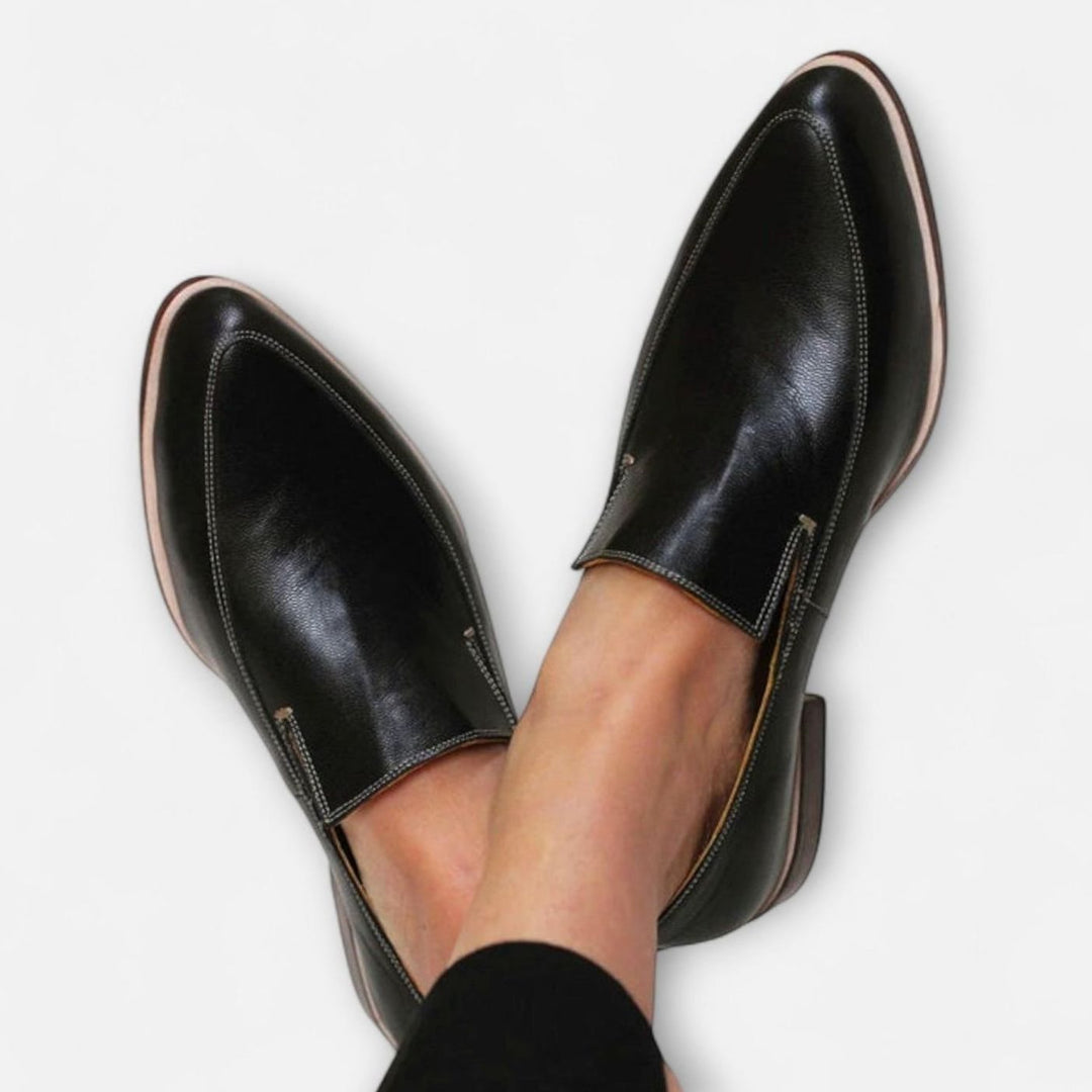 Women's Orthopedic Slip-On Pointed-Toe Faux Leather Loafers - Black