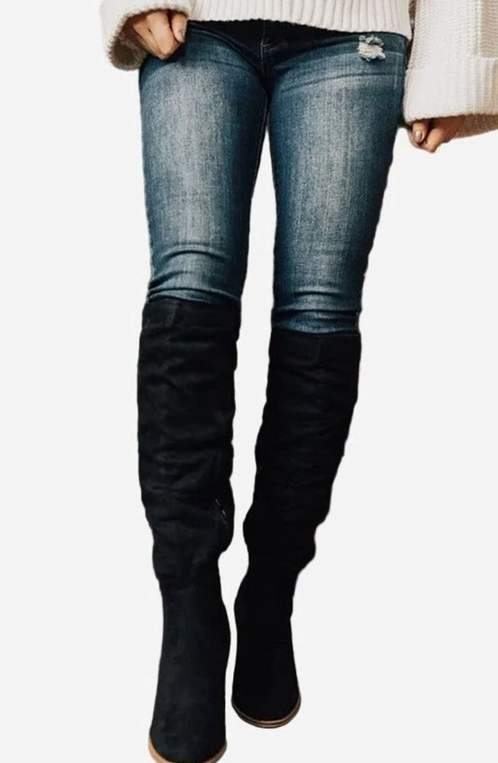 Women's Over-the-Knee Block-Heel Suede-Effect Boots