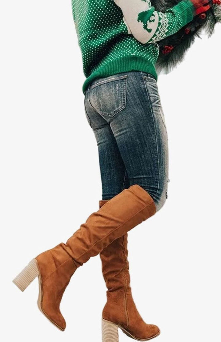 Women's Over-the-Knee Block-Heel Suede-Effect Boots