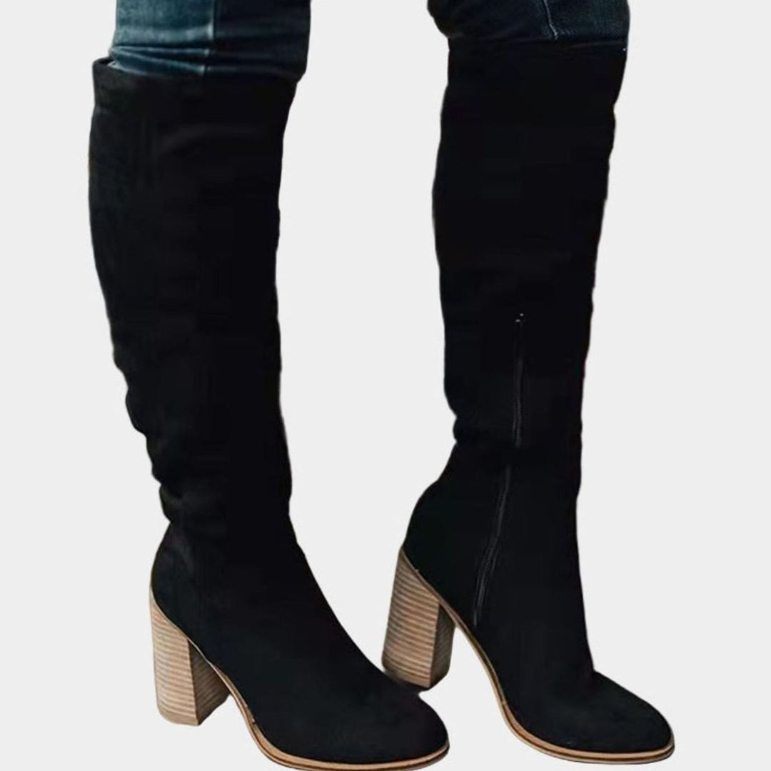 Women's Over-the-Knee Block-Heel Suede-Effect Boots