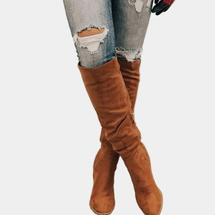 Women's Over-the-Knee Block-Heel Suede-Effect Boots