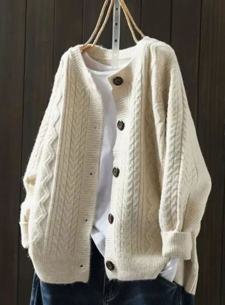 Women's Oversized Cable-Knit Button-Down Cardigan Sweater - Beige
