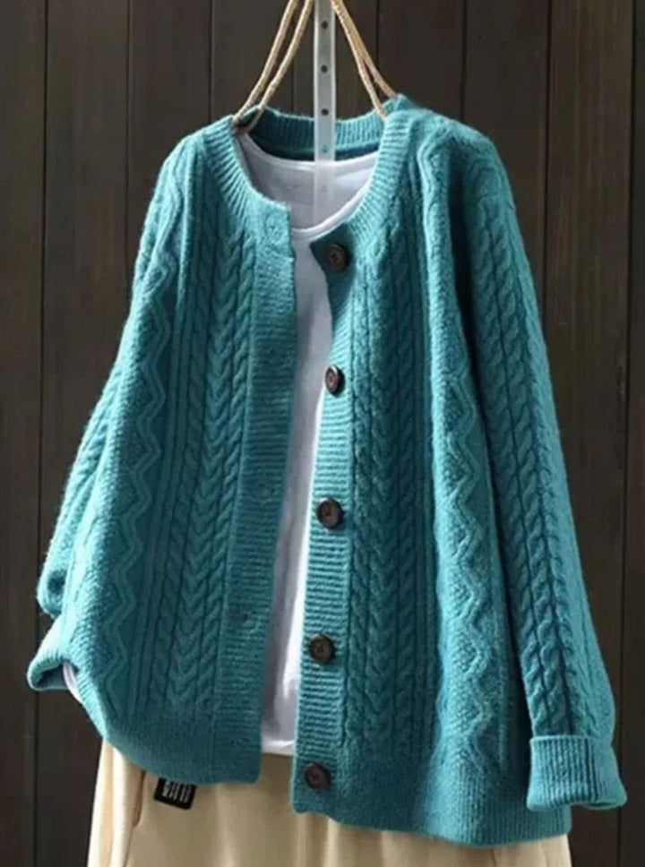 Women's Oversized Cable-Knit Button-Down Cardigan Sweater - Blue