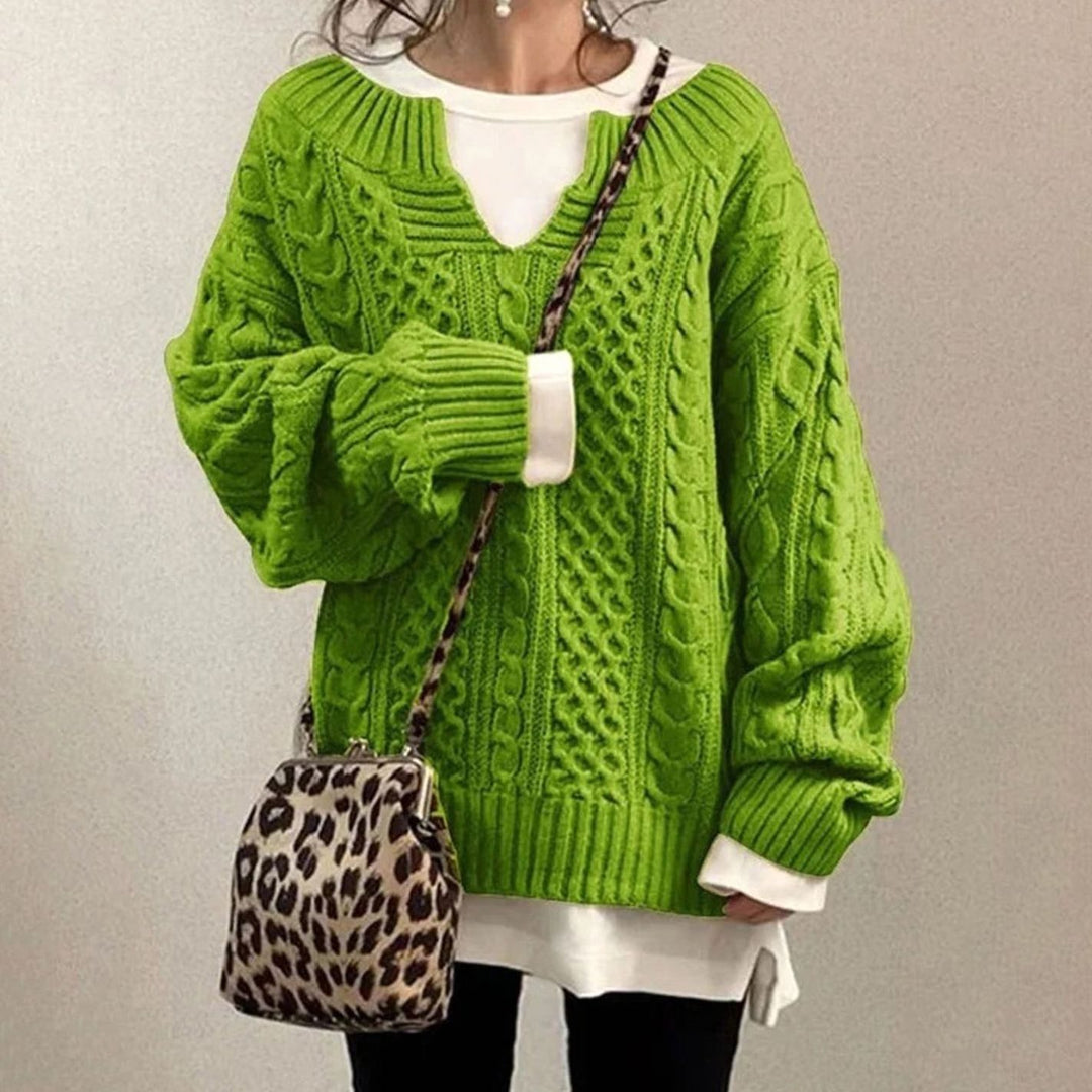 Women's Oversized Cable-Knit Jumper Long Sleeve Pullover - Green
