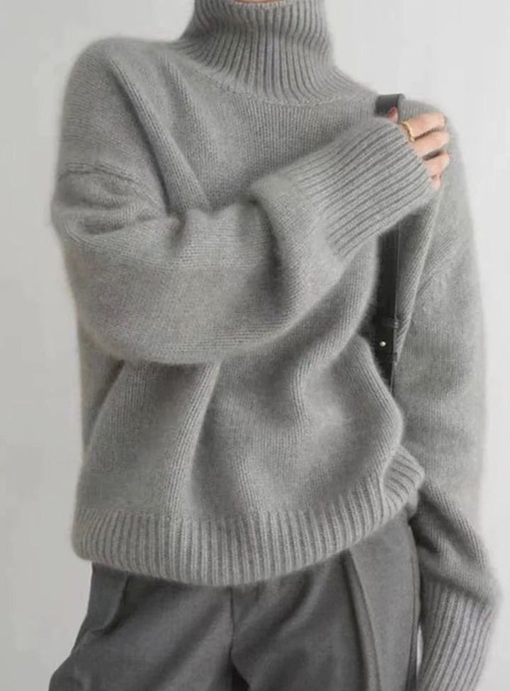 Women's Oversized Cashmere-Feel Turtleneck Jumper - Grey