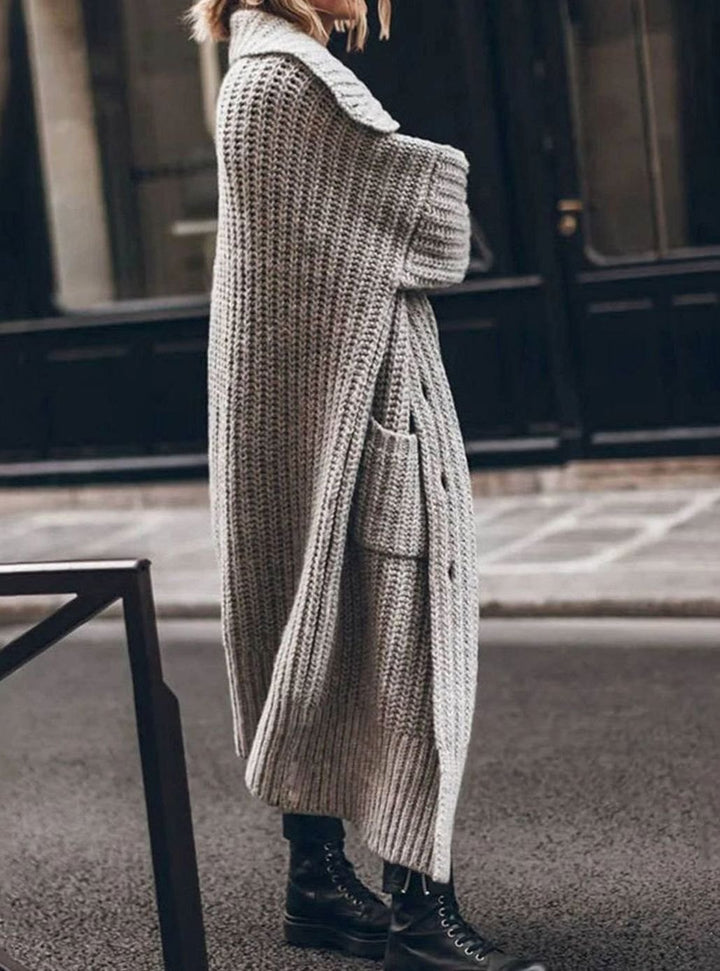 Women's Oversized Chunky Rib-Knit Longline Lapel Cardigan