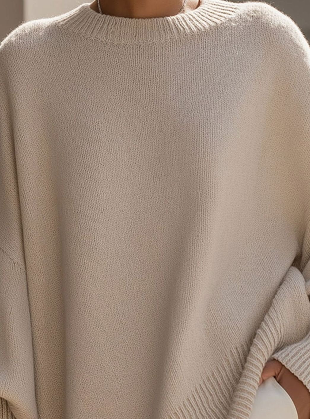 Women's Oversized Crew Neck Asymmetric Hem Knit Poncho Sweater