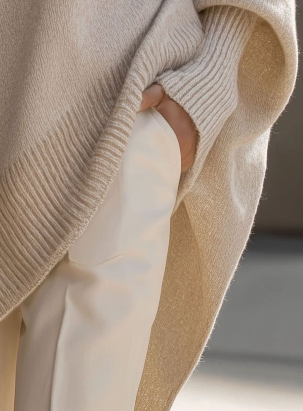 Women's Oversized Crew Neck Asymmetric Hem Knit Poncho Sweater