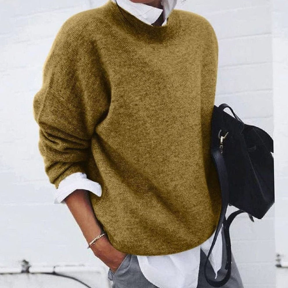 Women's Oversized Crew-Neck Knitted Jumper - Khaki