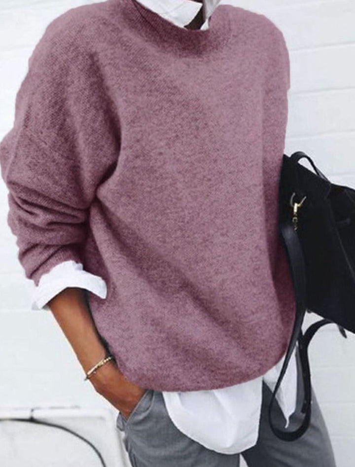 Women's Oversized Crew-Neck Knitted Jumper - Pink