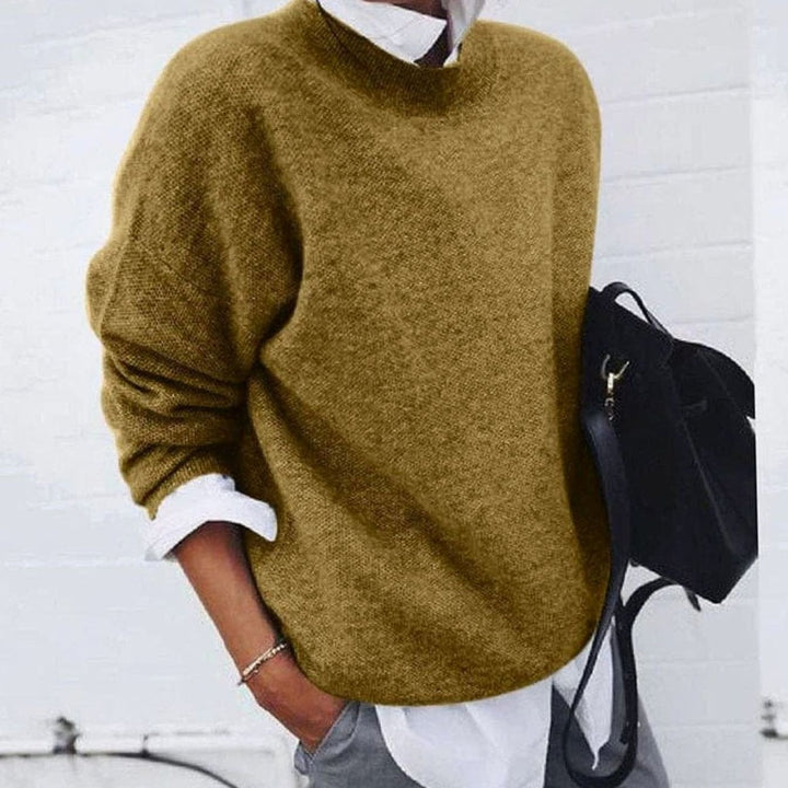 Women's Oversized Crew Neck Soft Knit Jumper - Khaki