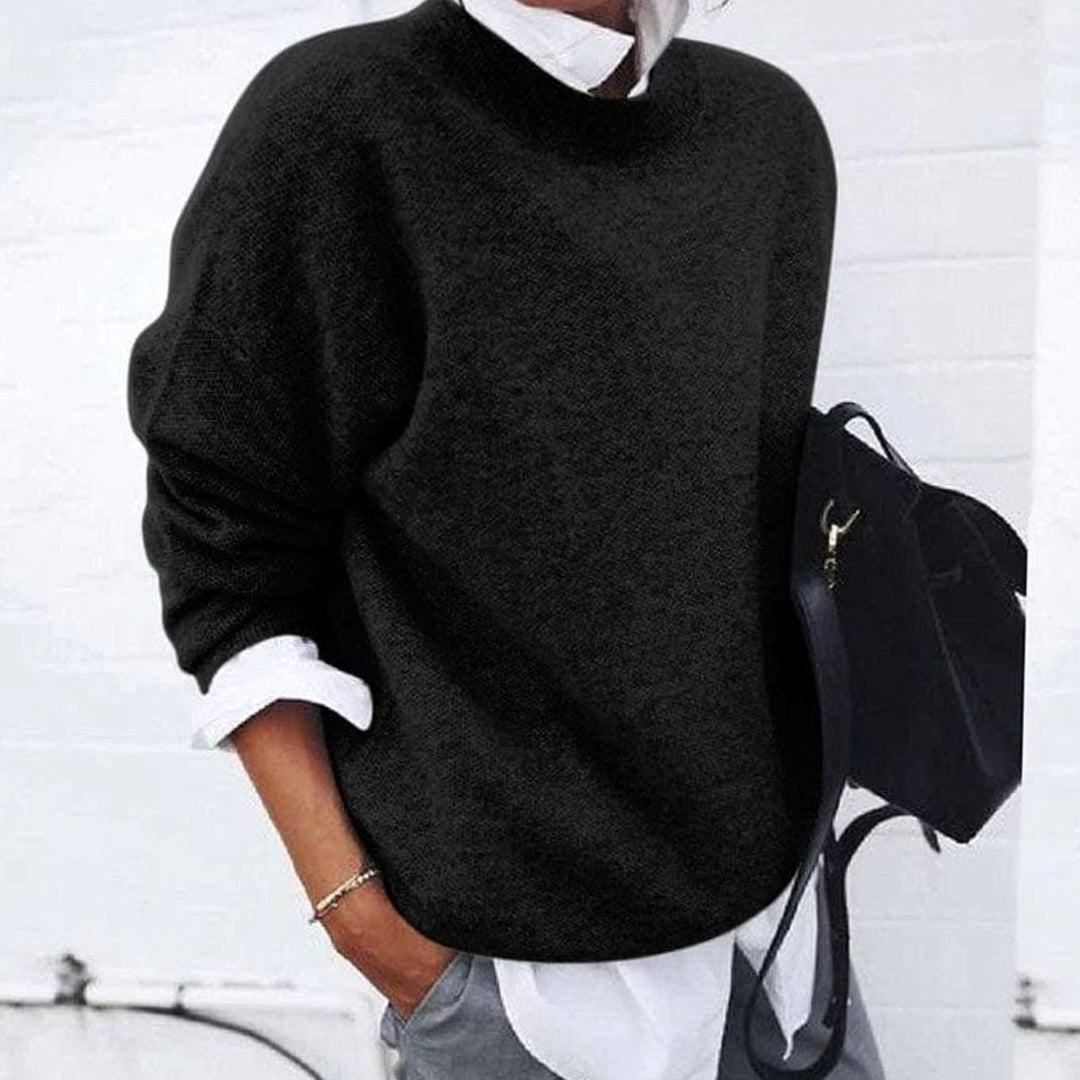 Women's Oversized Crew Neck Soft Knit Jumper - Black