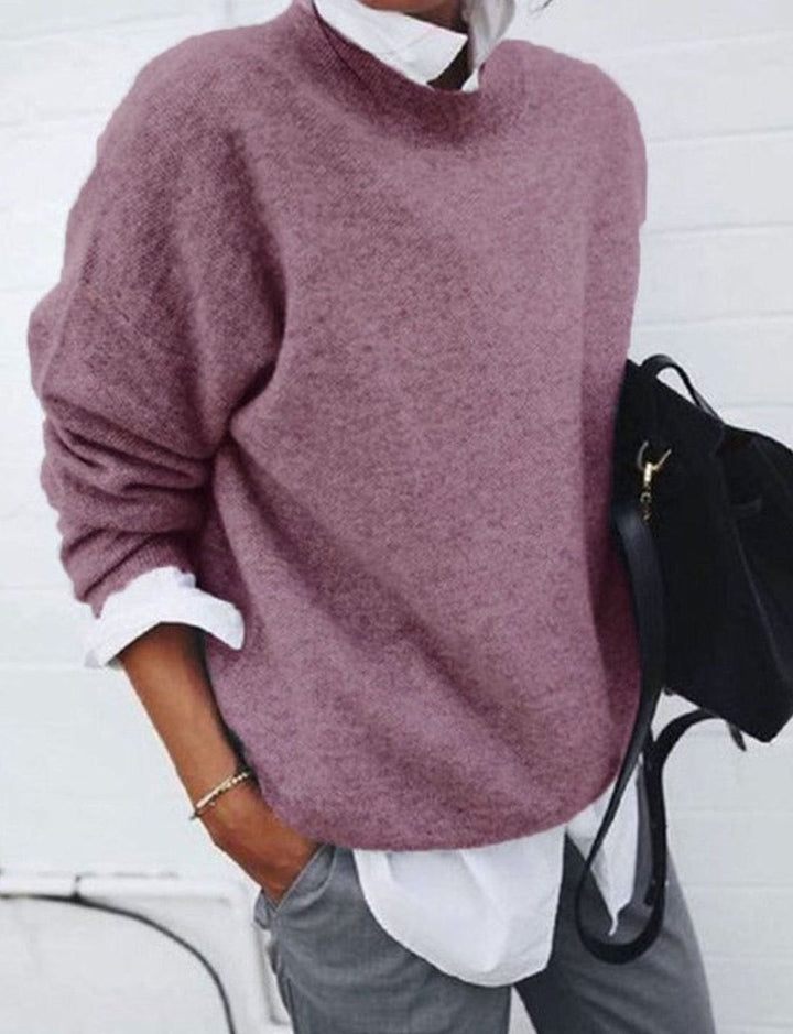 Women's Oversized Crew Neck Soft Knit Jumper - Pink