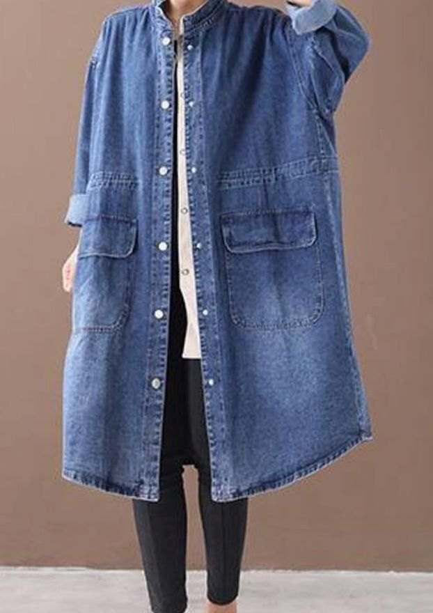 Women's Oversized Denim Drawstring Longline Trench Coat