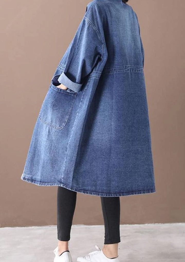 Women's Oversized Denim Drawstring Longline Trench Coat