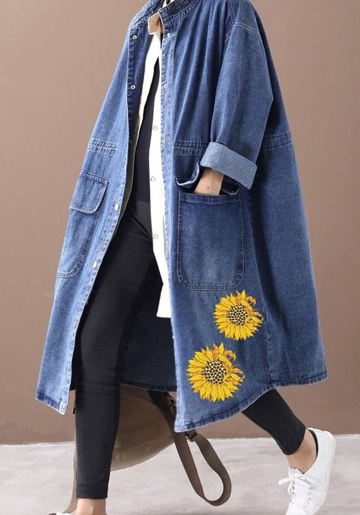 Women's Oversized Denim Drawstring Longline Trench Coat