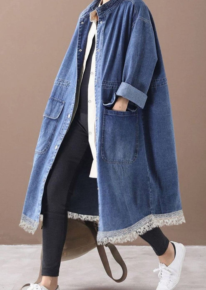 Women's Oversized Denim Drawstring Longline Trench Coat