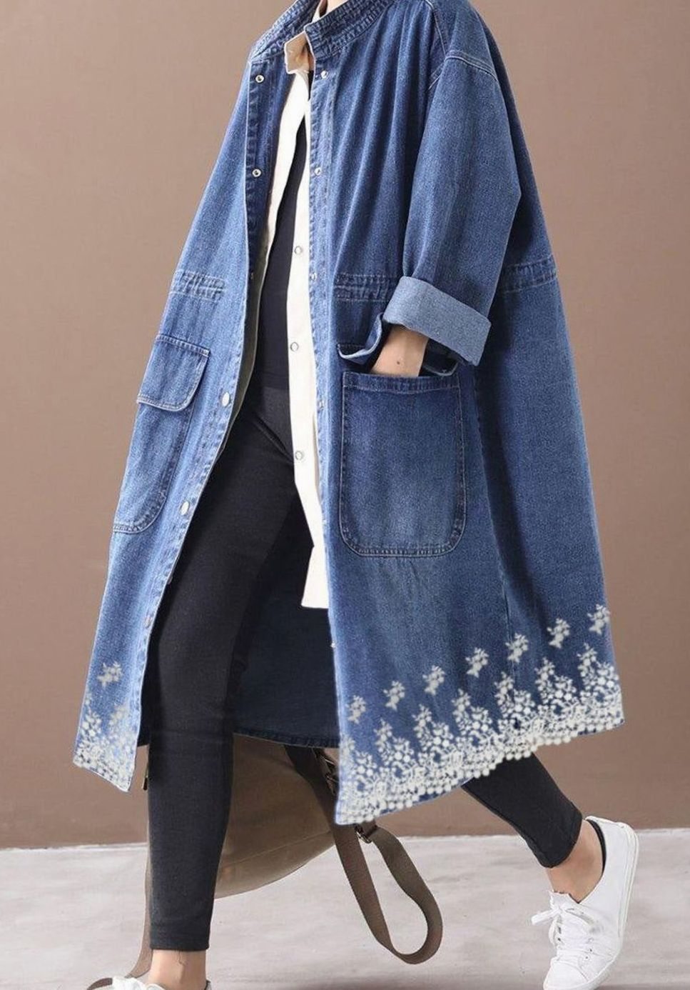 Women's Oversized Denim Drawstring Longline Trench Coat