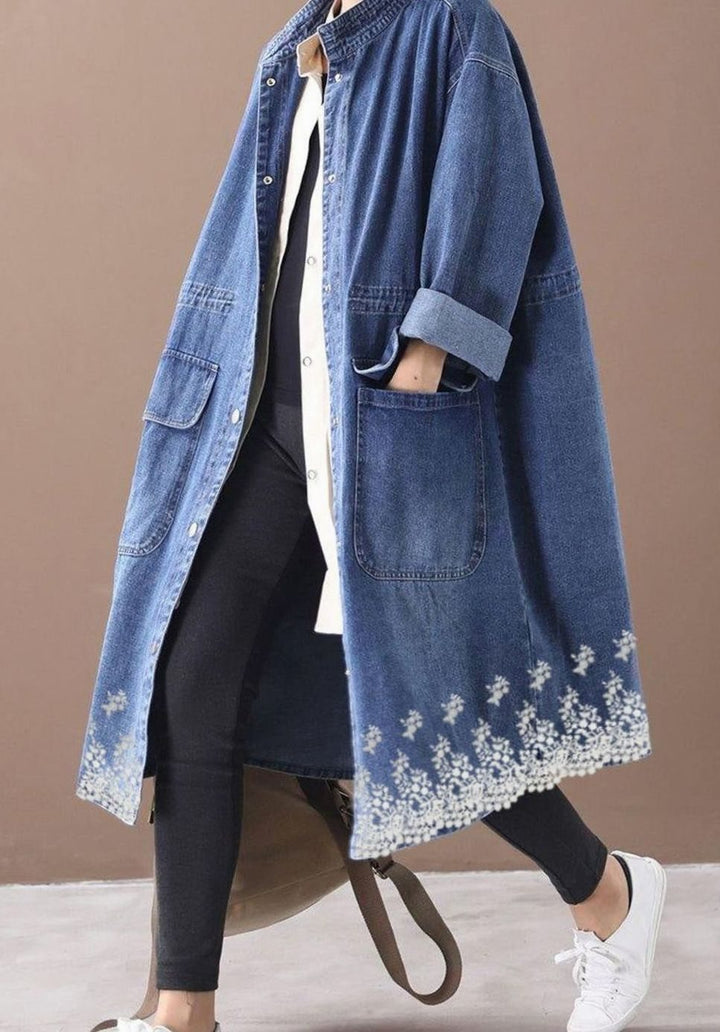 Women's Oversized Denim Drawstring Longline Trench Coat