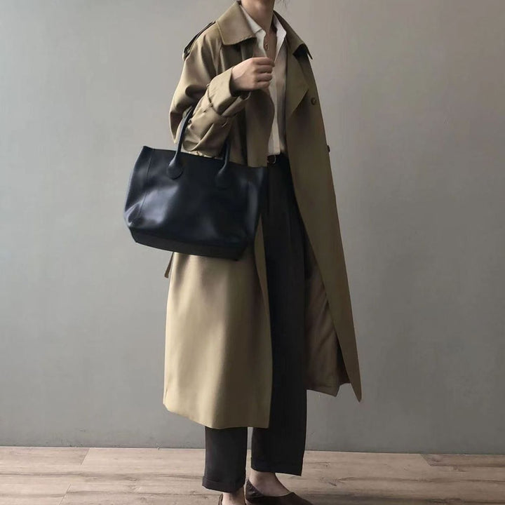 Women's Oversized Double-Breasted Belted Longline Trench Coat