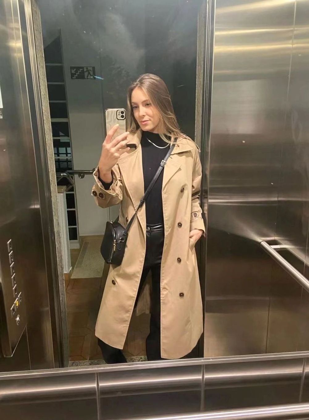 Women's Oversized Double-Breasted Belted Longline Trench Coat - Khaki