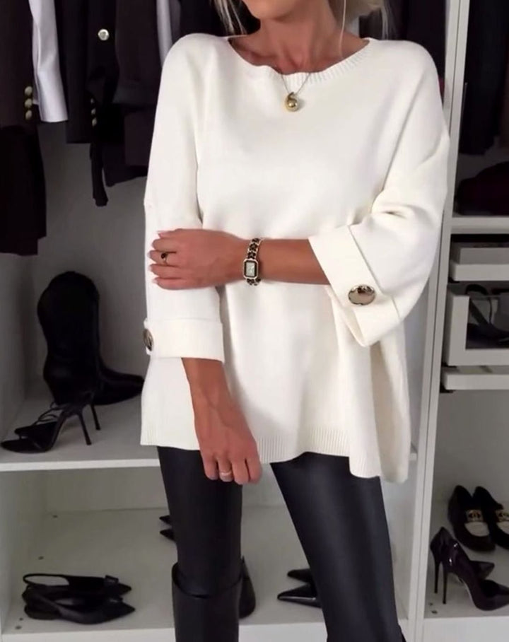 Women's Oversized Gold-Button Cuff Knitted Jumper