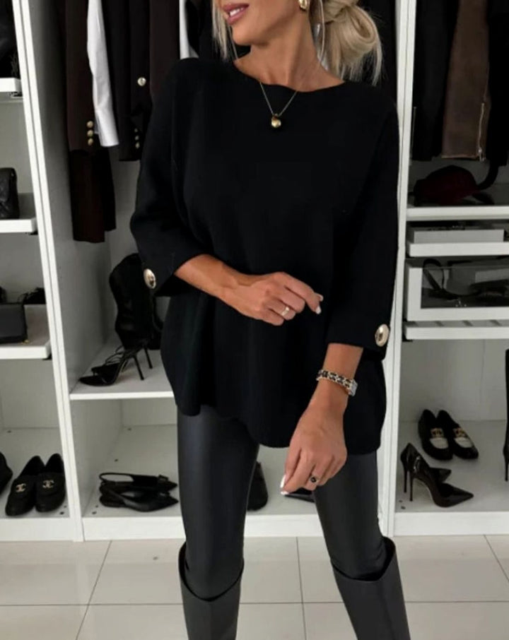Women's Oversized Gold-Button Cuff Knitted Jumper