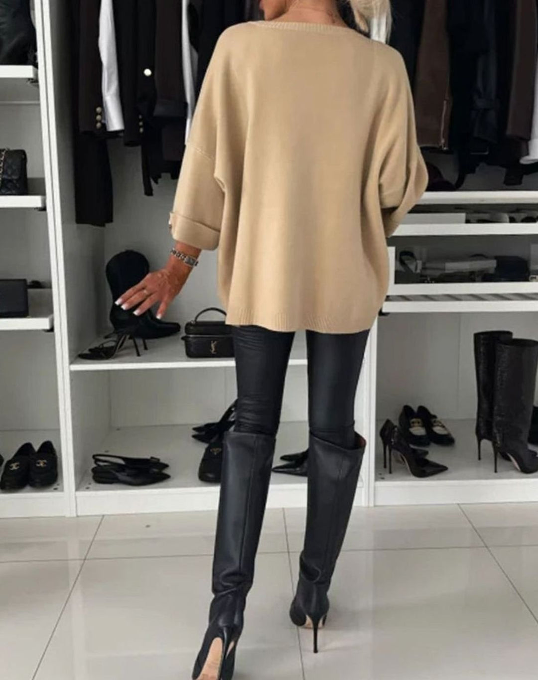 Women's Oversized Gold-Button Knitted Jumper