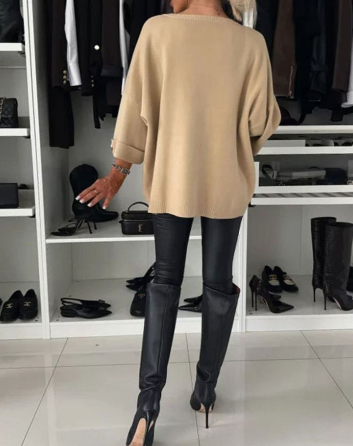 Women's Oversized Gold-Button Knitted Jumper