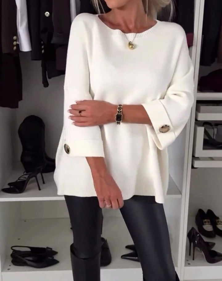 Women's Oversized Gold-Button Knitted Jumper