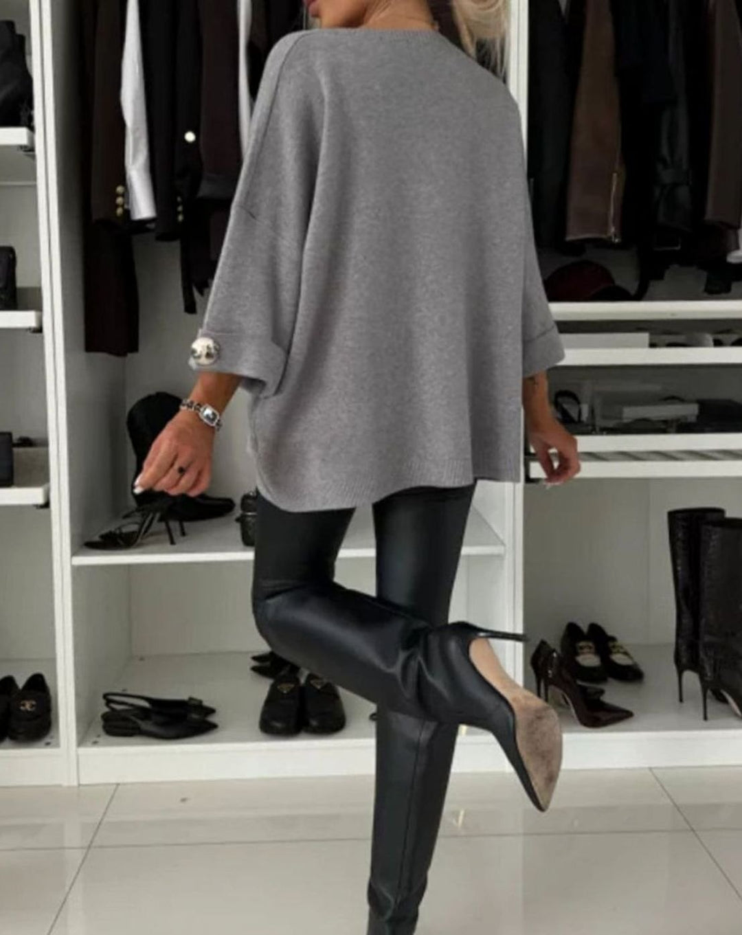 Women's Oversized Gold-Button Knitted Jumper