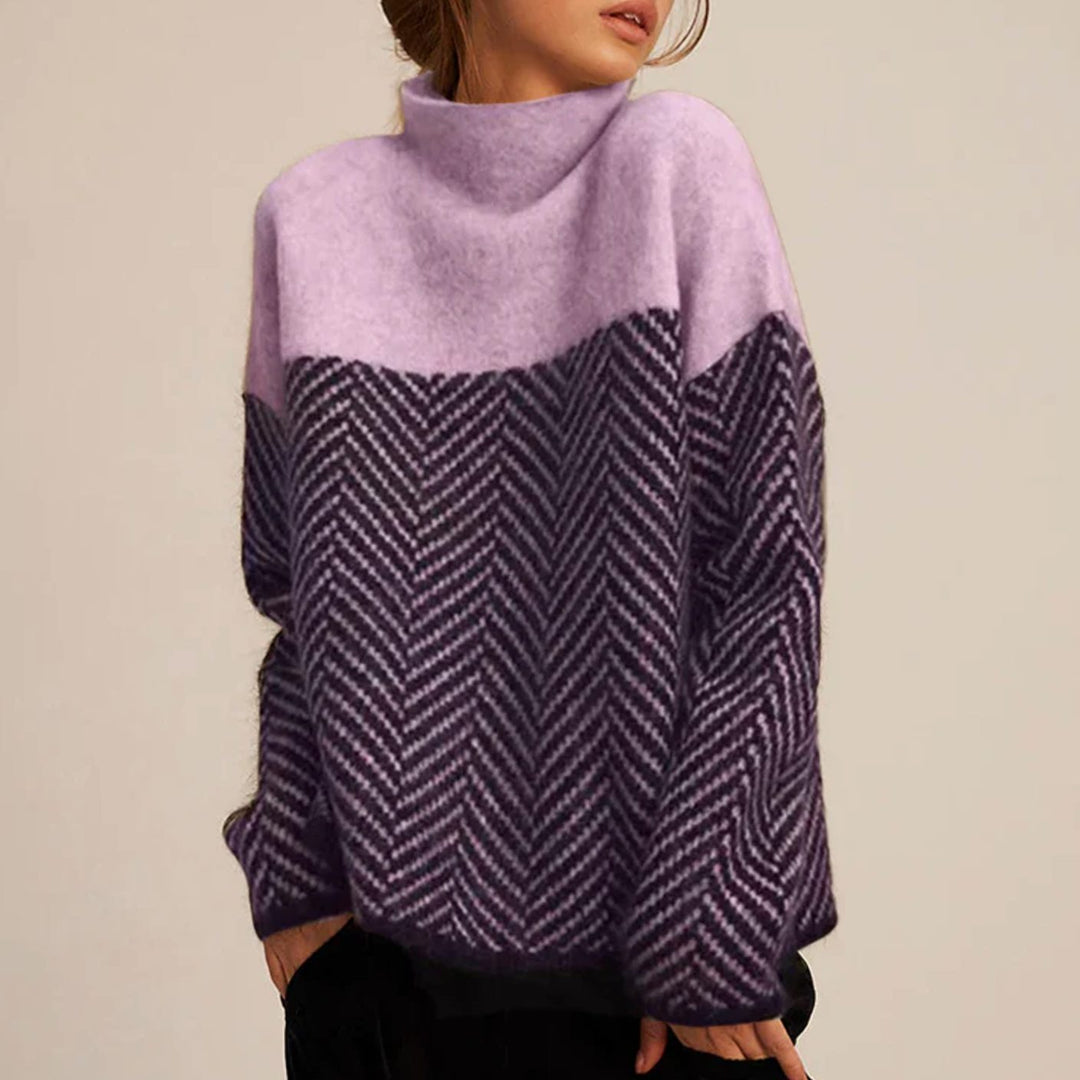 Women's Oversized Herringbone Turtleneck Jumper - Lilac