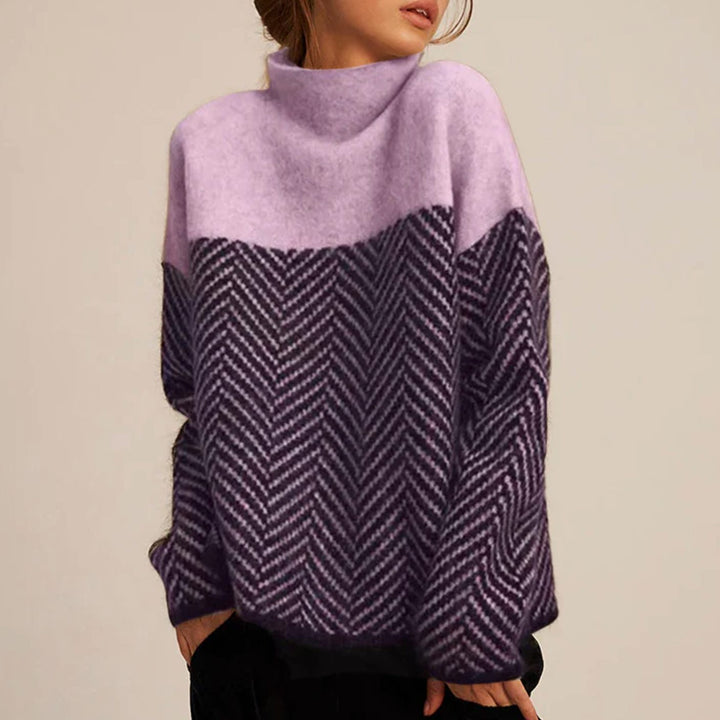 Women's Oversized Herringbone Turtleneck Jumper - Lilac